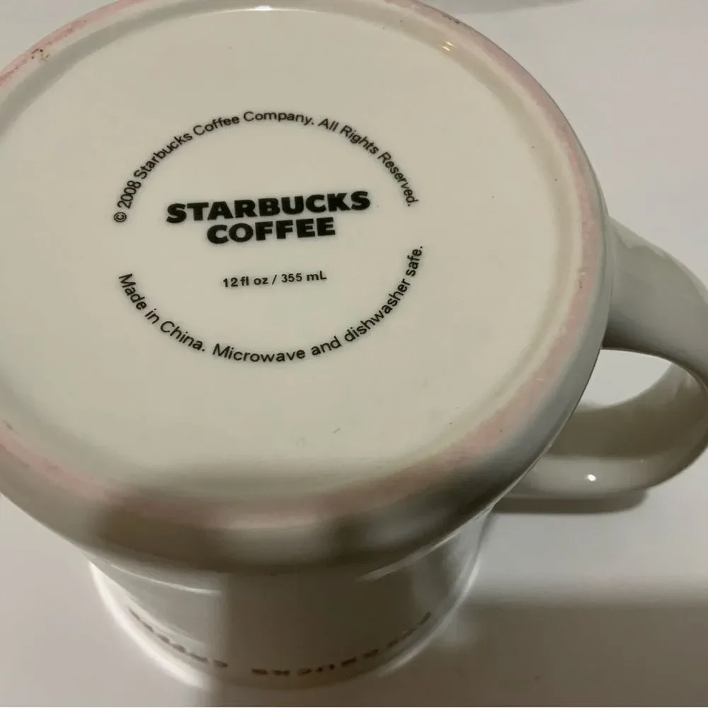 Starbucks 2008 Embossed Red Dove White Coffee/Tea Mug 12 oz